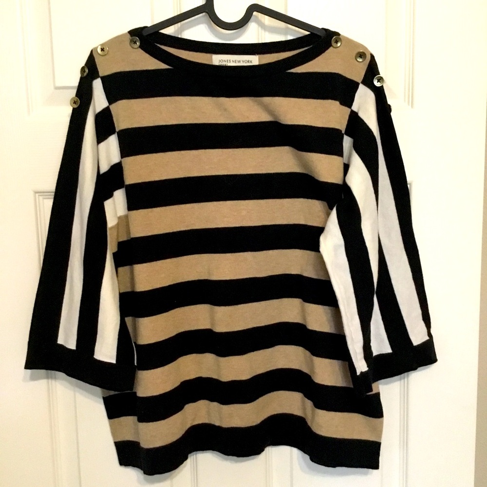 Vintage Y2K Jones NewYork Sport Striped Cotton Knit Top Nautical Coastal Grandma